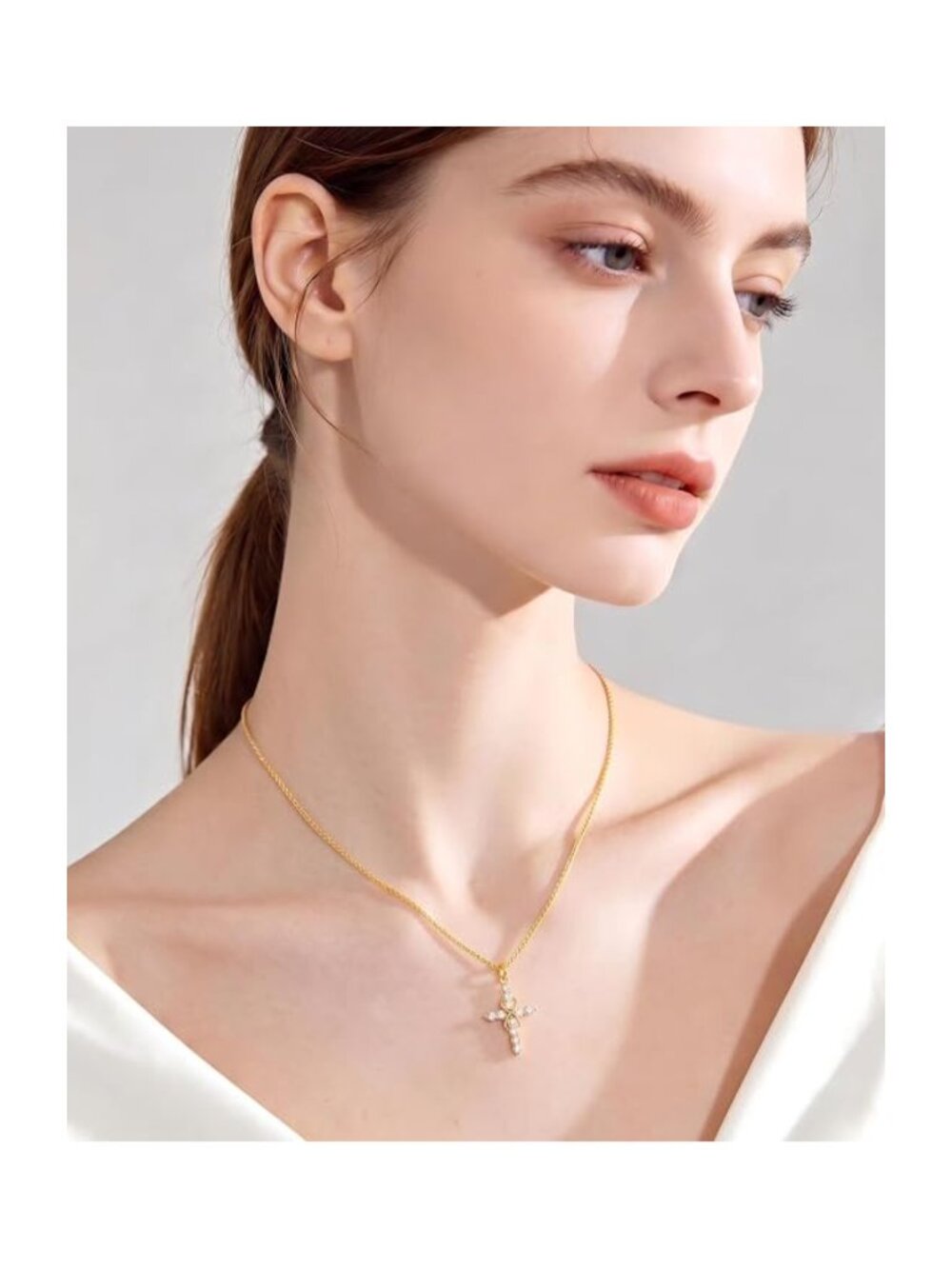 Infinity Moissanite Cross Necklace 18K Gold Filled S925 Sterling Silver GRA NWT - Picture 3 of 11
